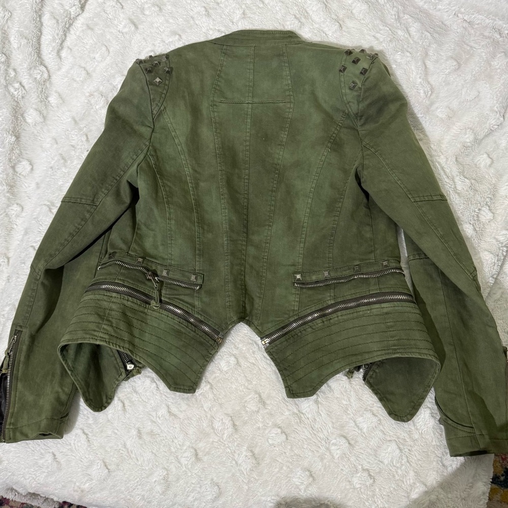 Olive camo green military studded multi zip jacket - Picture 9 of 11